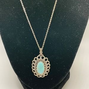 925 China Sterling Silver Faux Turquoise Pendant Necklace